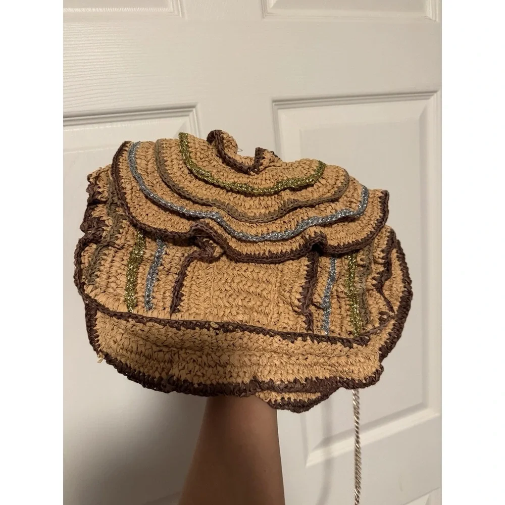 Maeve Anthropologie Raffia‎ Ruffle Clutch Crossbody Purse Resort Beach Vacation